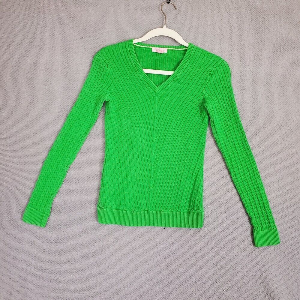 Lilly Pulitzer Women's Small Green Long Sleeve V Neck Cable Knit Sweater S